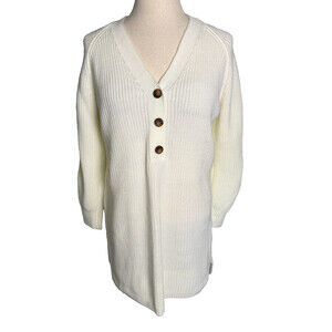 Cupshe Women's Sweater Dress, Size L, Cream w/ Brown Button Detail, Knee Length
